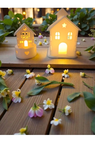 Köy Evi Işıklı Dekor Set Tea Light Beyaz