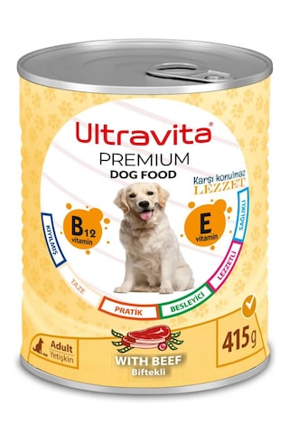 Ultravita Premium Yüksek Proteinli Sığır Etli Konserve Köpek Maması 6 x 415 G