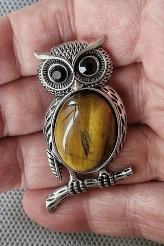 Baykuş Motifi Kaplangözü Broş Br10-7 Açık Kahverengi