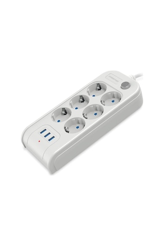 Polosmart Mp18 6 Prizli 3 Usb Çıkışlı Akım Korumalı Uzatma Kablosu 2 Metre Beyaz 2 M