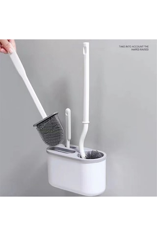 3'ü 1 Arada Beyaz Tuvalet Fırçası Silikon Duvara Monte Raf Wc Banyo B Gri Ve Beyaz