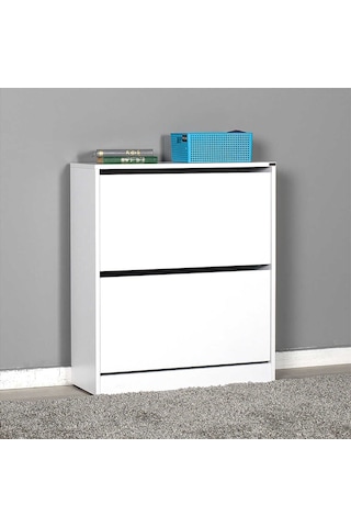 Flat Duo 2 Katlı Geniş Ayakkabılık Dolabı - Beyaz
