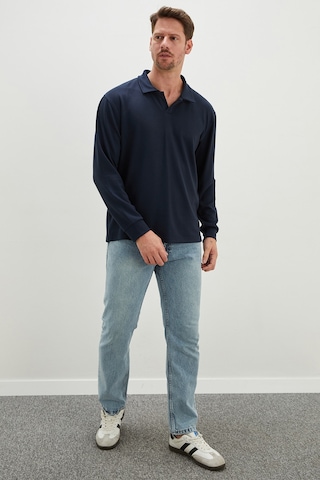 Fullamoda Basic Apaş Yaka Modal Sweatshirt Petrol Mavi