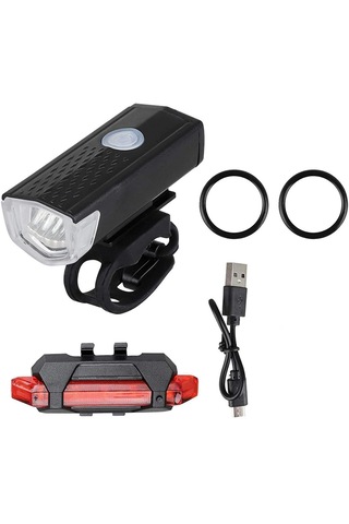 Parlak Bisiklet Scooter Işık Seti Su Geçirmez Güçlü Ön Far Ve Arka Stop Lambası 3 Işık Modu Usb Şarj Siyah
