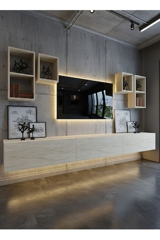 Resital Duvara Monte Ledli 270 Cm Tv Ünitesi Duvar Raflı - Ll6029 Traverten Resital Duvara Monte Ledli 270 Cm Tv Ünitesi Duvar Raflı - Ll6029 Traverten