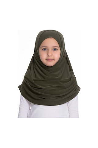 Hürrem Bone Haki Pratik Hazır Geçmeli Çocuk Tesettür Bone Sandy Kumaş Kendind Haki