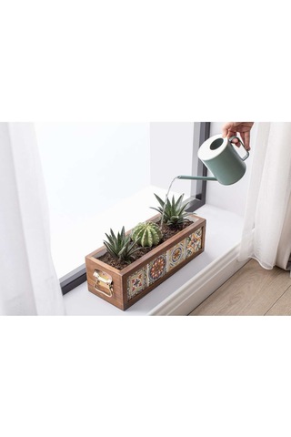 Halohope El Yapımı 4 Meksika Çinili Dekoratif Modern Ahşap Dikdörtgen Bahçe Balkon Saksı Saksılık Çiçeklik