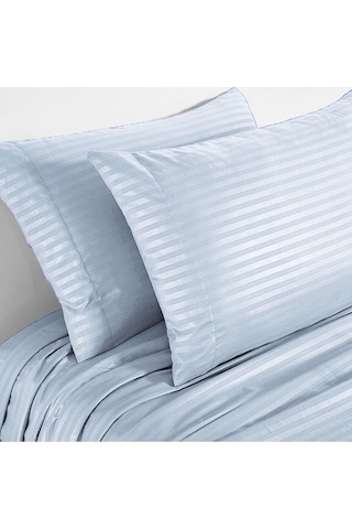 Evlen Home Line Pamuklu Nevresim Takımı 4 Parça Çizgili Saten Nevresim Seti Otel Nevresim Mavi