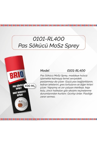 Brio Güçlü Pas Sökücü Mos2 Sprey 400 Ml + Brio Silikon Sprey 400 Ml + Brio Fren Balata Temizleyici Sprey 500 Ml