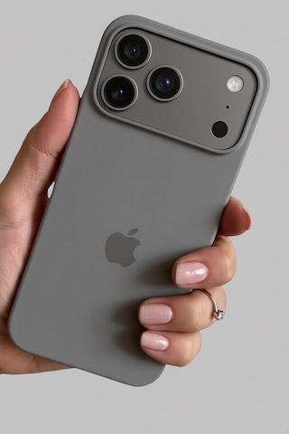 Iphone 17-18 Pro Max Uyumlu Kılıf Logolu Lansman Soft Yumuşak Içi Kadife Silikon Kapak Gri Renk