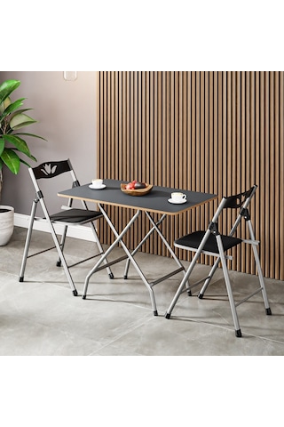 Katlanır Masa Ve 2 Adet Sandalye Seti Füme 50 x 80 -1133