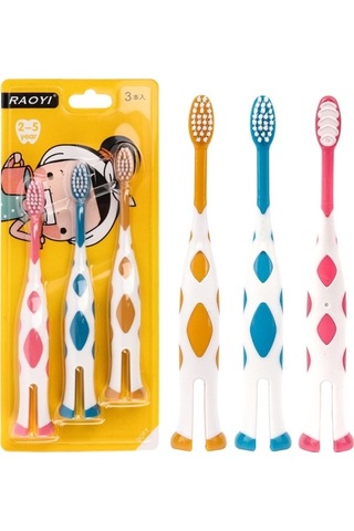 Flybuy Zürafa Set Sarı Saç Raoyı Mavi Kırmızı Karikatür İnce Fırçası Fırçası Diş Diş Çocuk Bebek Adet 3 + + / Bk