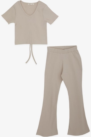 Breeze Kız Çocuk İspanyol Paça Taytlı Crop Takım 5-10 Yaş, Bej-bej Bej