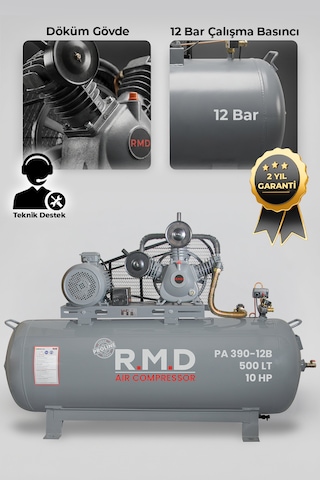 R.m.d Kompresör Pistonlu Hava Kompresörü 500 Lt 3 Kafa 12 Bar 10 Hp I Paı390ı12b
