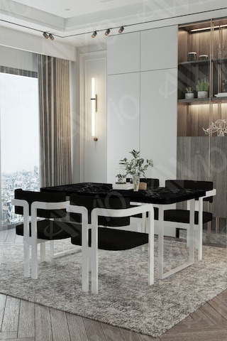 Avvio Mitra Metalayak Tokyo Demonte Sandalye 80x120 Yemek Masası Mutfak Masası 4 Kişilik Siyah Mermer