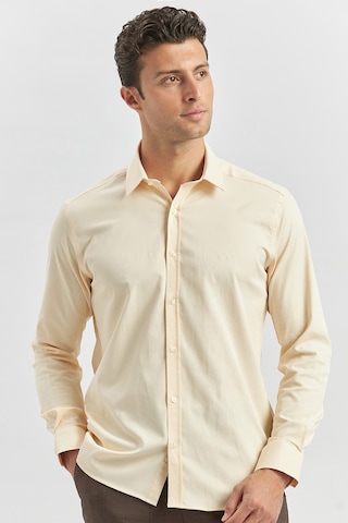 İmza Açık Bej Uzun Kol Düz Bez Ayağı 032 Sert Yaka Classic Slim Fit Gömlek 1004240334 Açık Bej