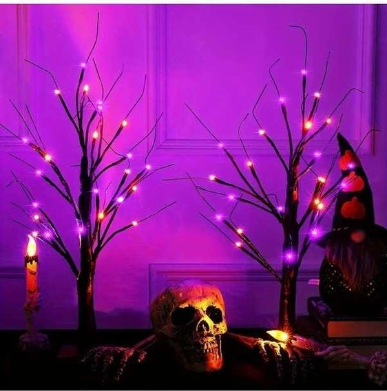 Trendooze 24 Inç Mor Huş Ağacı Mini Led Işık - Pilli Sıcak Beyaz Renkli Mor