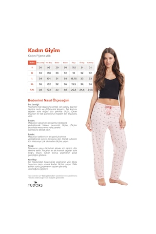 Tudors Kadın Regular Fit Klasik Kesim Viskon Beli Lastikli Fiyonk Detaylı Baskılı Pembe Pijama Altı-51010