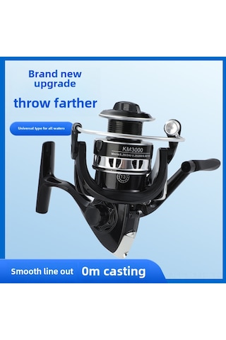 Mufunye Km6000 Siyah Tam Metal Kafa Ve Metal Tel Bardaklı Spinning Makinesi - Deniz Kamışı İçin Dayanıklı Balık Makinesi Toptan 50 Adet