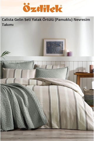 Özdilek Calista 7 Parça Yatak Örtülü Pamuklu Gelin Seti-yeşil Yeşil