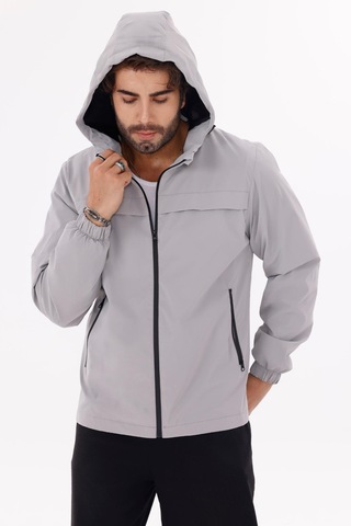 Erkek Kapüşonlu Nova Kumaş Hafif Ve Dayanıklı Şık Mevsimlik Su Ve Rüzgar Geçirmez Yağmurluk Açık Gri