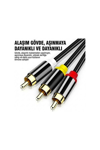 3 Rca To 3 Rca Tos Kablosu 10m Sarı Kırmızı Beyaz Lale Jak Av Ses Ve Görüntü Kablosu Altın Uçlu