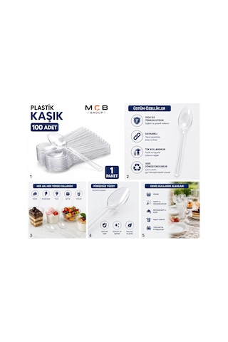 Şeffaf Plastik Kaşık 100 Adet Tek Kullanımlık Dayanıklı Plastik Kaşık Parti Piknik Doğum Günü