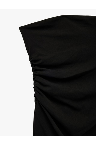 Koton Krep Scuba Kumaş Slim Fit Drape Detaylı Straplez Kalem Elbise Siyah 6wak80022ek Siyah