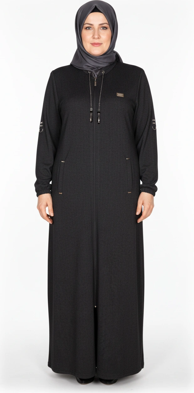 Hesna Kadın Zeren Battal Beden Baharlık Boydan Siyah Pardesü Siyah