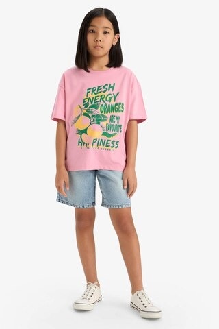 DeFacto Kız Çocuk Oversize Geniş Kalıp Bisiklet Yaka Baskılı Kısa Kollu Tişört E0386A825SMPN666 Pembe