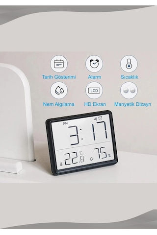 Dijital Oda Termometre Sıcaklık Ve Nem Ölçer Masa Saati Alarm Lcd Ekran Duvara Takılır Beyaz Çok Renkli