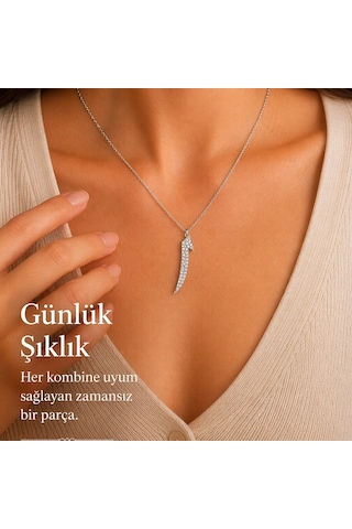 Elif Harfi Zirkon Taşlı 925 Ayar Gümüş Kadın Kolye Gümüş - Rodyum