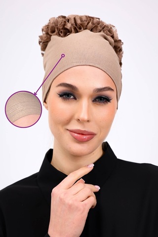 Kaymayan Fırfırlı Silikonlu Dikişsiz Bone - Kaymaz Kadın Tesettür Bağlamalı İç Bone-vizon Vizon