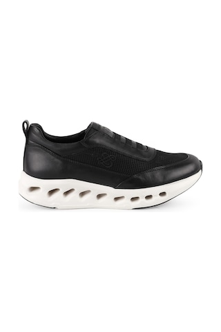 Libero L5985 Hakiki Deri Triko Erkek Sneaker - Aerodinamik Kalın Eva Tabanlı Bağcıksız Spor Ayakkabı Siyah