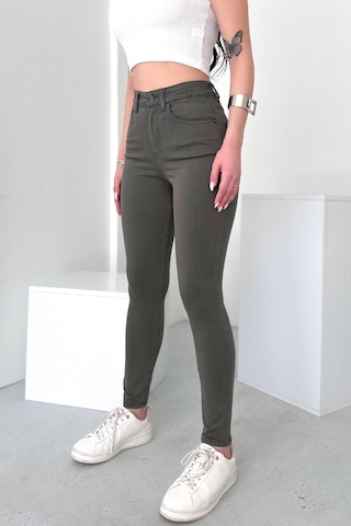 HLT Jeans Kadın Açık Haki Süper Skinny Fit Esnek Likralı Yüksek Bel Jean Kot Pantolon Jennie-2009 Açık Haki