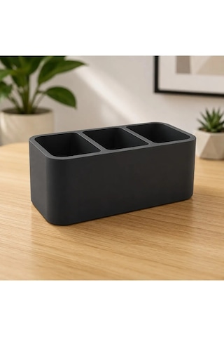 Veriqo 3d 3 Bölmeli Kumanda Düzenleyici Standı Masaüstü Kumandalık Tv Klima Medya Kumandası Organizer Siyah