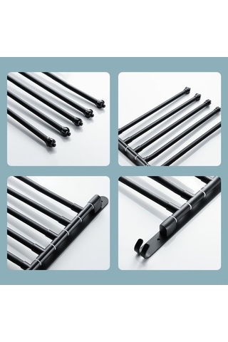 Novahub 4 Çubuklu Dönebilen Havlu Askısı, 30cm Siyah Alüminyum, Pratik Montaj, Banyo/yatak Odası İçin Siyah