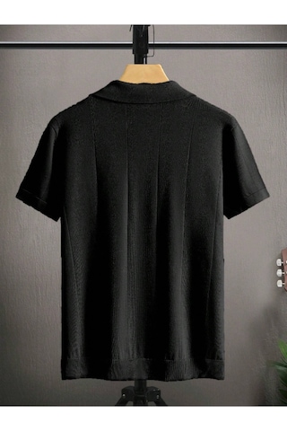 Erkek Çizgili Kısa Kollu Triko T-shirt Siyah