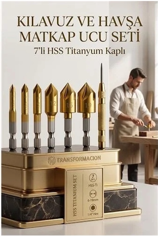 7'li Profesyonel Havşa Matkap Ucu Seti - Hss Titanyum Kaplı Ve Otomatik Nokta Zımba 722454