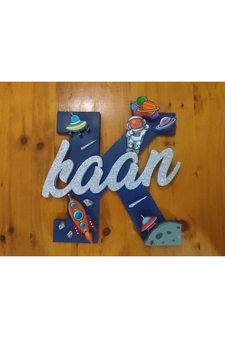 Trendywoody Uzay Temalı Çocuk Ahşap Harf Kapı Süsü İsimlik K