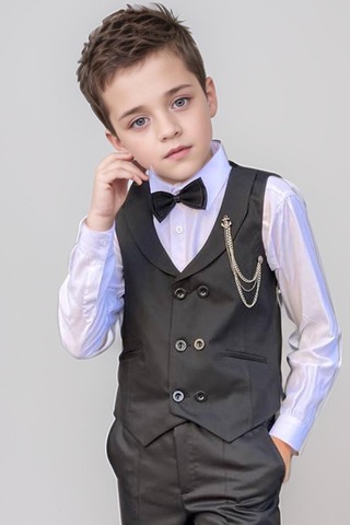 Riccotarz Erkek Çocuk Cepken Yelekli Şal Yaka Siyah Takım Elbise 10-16 Yaş Siyah