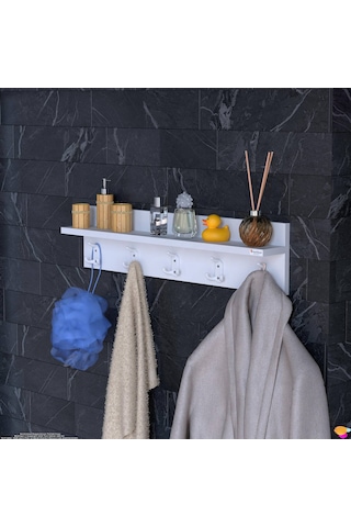 Modilayn Kedi Serisi 5 Li Banyo Askısı Seti 76,4x18cm 15 Kancalı Raflı Düzenleyici Yer Tasarrufu Beyaz