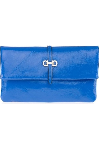 Bilik Deri Mavi Kırışık Rugan Deri Kadın Portföy & Clutch Çanta