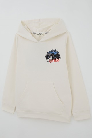 Breeze Erkek Çocuk Sweatshirt Macera Temalı Arazi Aracı Sırt Baskı Detaylı 4-8 Yaş , Krem