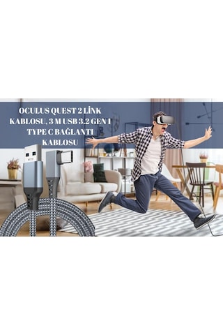 Cosmostech Oculus Quest 1/2 Uyumlu USB 3.2 To Type-C Data Aktarım ve Şarj Kablosu 3 Metre