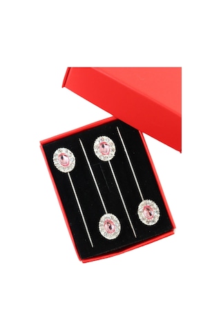 Numetal 4lü Pembe Kristal Taşlı Eşarp İğnesi. Şal İğnesi. Türban İğnesi. Başörtü İğnesi. Eşarp Ve Şal İğnesi Gümüş