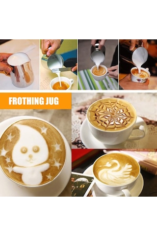 Maiyame Paslanmaz Çelik 600ml Süt Köpürtücü Fincanı, Latte Sanatı İçin Ev Ve Ofiste Kullanım Gümüş