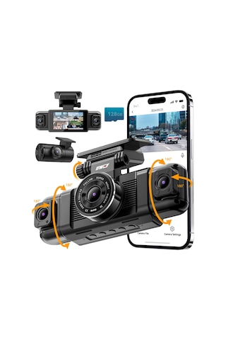 Iıwey N5 Araç Kamerası 4 Kanallı 360 Araba İçin Kamera - 1080p Ön, Arka, İç, Yanlar - Gece Görüşü, G-sensörü, Park Modu, 5g Wifi Ve Uygulama, Dahil. 128gb Sd Kart