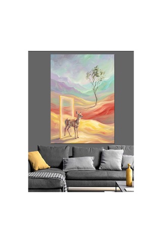 Çöl Kapısından Geçen Küçük Ceylan Yağlı Boya Dokulu Kanvas Tablo Canvas Tablosu