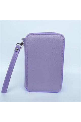 Tuomeng Öğrenci Büyük Kapasiteli Düz Renk Sanat Resim Kalem Kutusu Pu Kalem Çanta 72 Delik Mor